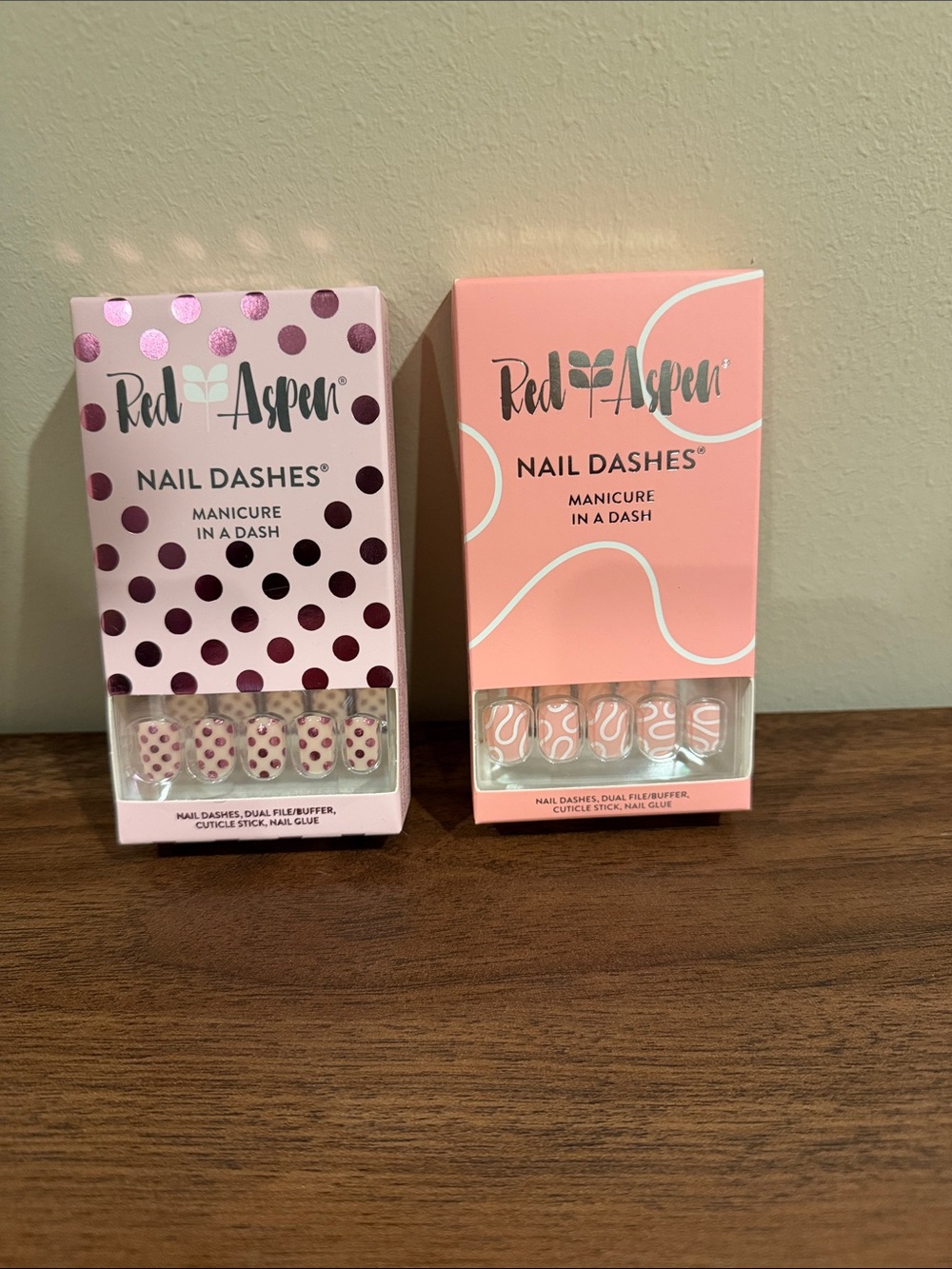 Red Aspen Pink Press-On Nail Dashes - Polka Dot & Swirl Set